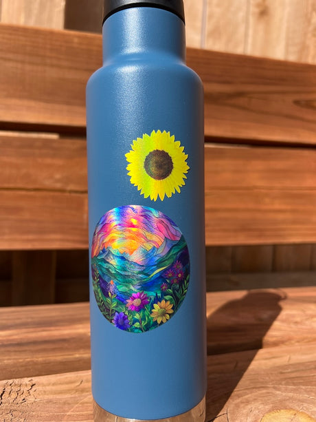 2 Holographic  Mountains & Flowers Stickers