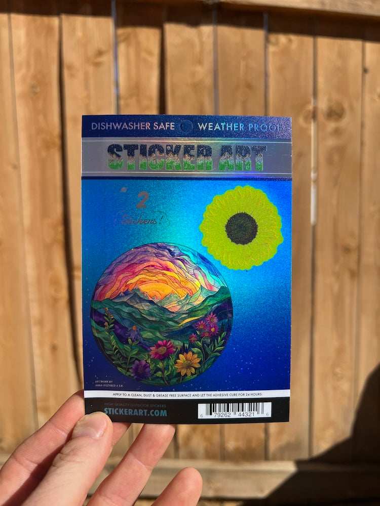 2 Holographic  Mountains & Flowers Stickers